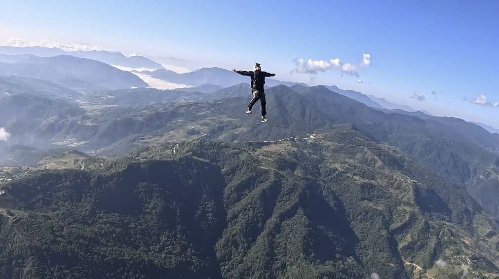 Belly flyers exiting over Pokhara